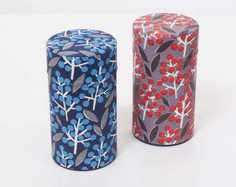 Hand-Dyed Washi Paper Tea Canister Nandina Berry Pattern | Tea and Coffee Caddy | Kyoto Craft | H12.4 cm / 4.88 in