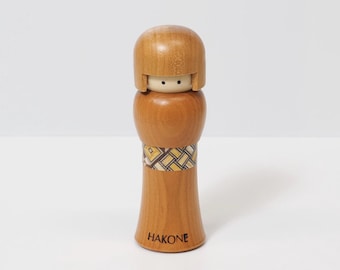Kokeshi Doll Toothpick Holder | Wood Toothpick Case with Hakone Yosegi-Zaiku Accent, 11.7cm Tall