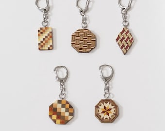 Wooden Parquetry Keychain, Handcrafted Hakone Yosegi-Zaiku