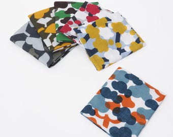 Set of Gauze Handkerchiefs, Hand-Dyed 100% Cotton, Good Luck Symbols Kyoto Craft 34cm Square