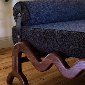 Sunday day bed walnut and grey boucle wide version