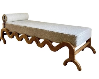 Solid Oak Bouclé Day Bed -  Luxury Handcrafted UK Furniture Home Decor