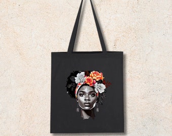 Tote Bag Eco-Friendly Chic Femme afro, sac cabas, cabas courses, sac fourre-tout femme noire, sac shopping