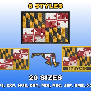 Maryland Flag Embroidery Design, Digital Machine Embroidery Files, US State Flag Embroidery Pattern, Instant Download, Multiple Sizes
