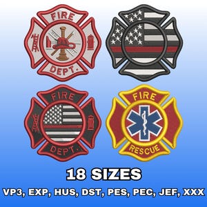 Firefighter Emblem Embroidery Design, Digital File For Machine Embroidery, Fire Department Badge Logo, Fireman Symbol, Fire Rescue Hero