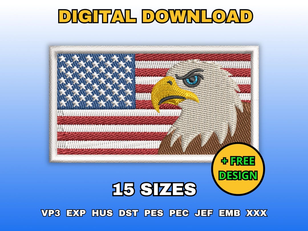 USA Flag With Eagle Embroidery Design, Digital File for Machine ...
