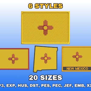 New Mexico Flag Embroidery Design, Digital Machine Embroidery Files, US State Flag Embroidery Pattern, Instant Download, Multiple Sizes
