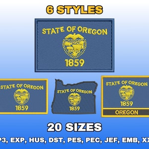 Diseño de bordado de la bandera de Oregón, archivos de bordado a máquina digital, patrón de bordado de la bandera del estado de EE. UU., descarga instantánea, varios tamaños