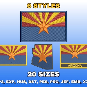 Arizona Flag Embroidery Design, Digital Machine Embroidery Files, US State Flag Embroidery Pattern, Instant Download, Multiple Sizes