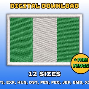 Nigeria Flagge Stickmuster, digitale Maschinenstickdatei, Nigeria Flagge Stickmuster, sofortiger Download in mehreren Größen