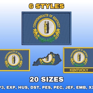 Kentucky Flag Embroidery Design, Digital Machine Embroidery Files, US State Flag Embroidery Pattern, Instant Download, Multiple Sizes