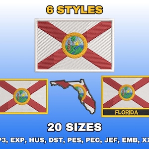 Florida Flag Embroidery Design, Digital Machine Embroidery Files, US State Flag Embroidery Pattern, Instant Download, Multiple Sizes