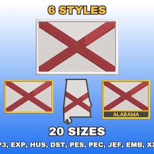 Alabama Flag Embroidery Design, Digital Machine Embroidery Files, US State Flag Embroidery Pattern, Instant Download, Multiple Sizes
