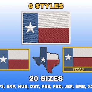 Texas Flag Embroidery Design, Digital Machine Embroidery Files, US State Flag Embroidery Pattern, Instant Download, Multiple Sizes