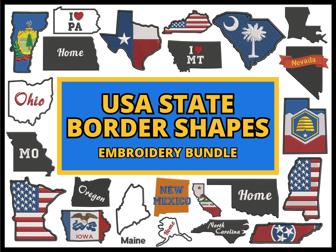 USA State Border Shapes Bundle, Digital Machine Embroidery Files, State ...