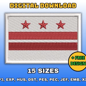 Washington D.C. City Flag embroidery design, Digital file for machine embroidery, City of Washington DC flag pattern, Instant download