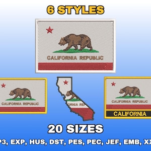 California Flag Embroidery Design, Digital Machine Embroidery Files, US State Flag Embroidery Pattern, Instant Download, Multiple Sizes