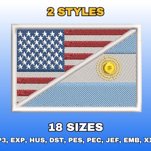 Dual USA Argentina Flag Embroidery Design, Digital Machine Embroidery File, Half American Half Argentinian Flag, Combined Split Flags