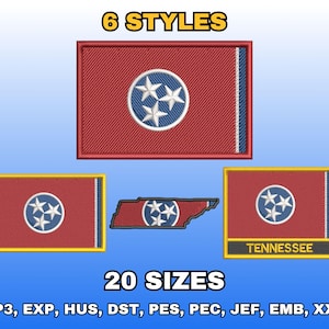 Tennessee Flag Embroidery Design, Digital Machine Embroidery Files, US State Flag Embroidery Pattern, Instant Download, Multiple Sizes