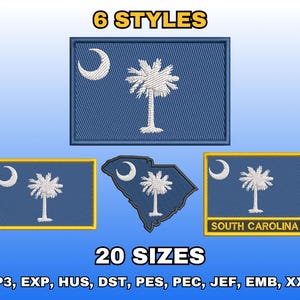South Carolina Flag Embroidery Design, Digital Machine Embroidery Files, US State Flag Embroidery Pattern, Instant Download, Multiple Sizes