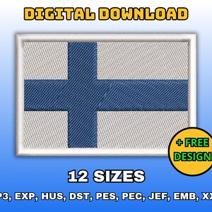 Finland flag embroidery design, Digital machine embroidery files, Finnish flag embroidery pattern, Instant download in multiple sizes