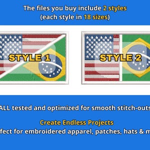 Dual USA Brazil Flag Embroidery Design, Digital Machine Embroidery File ...