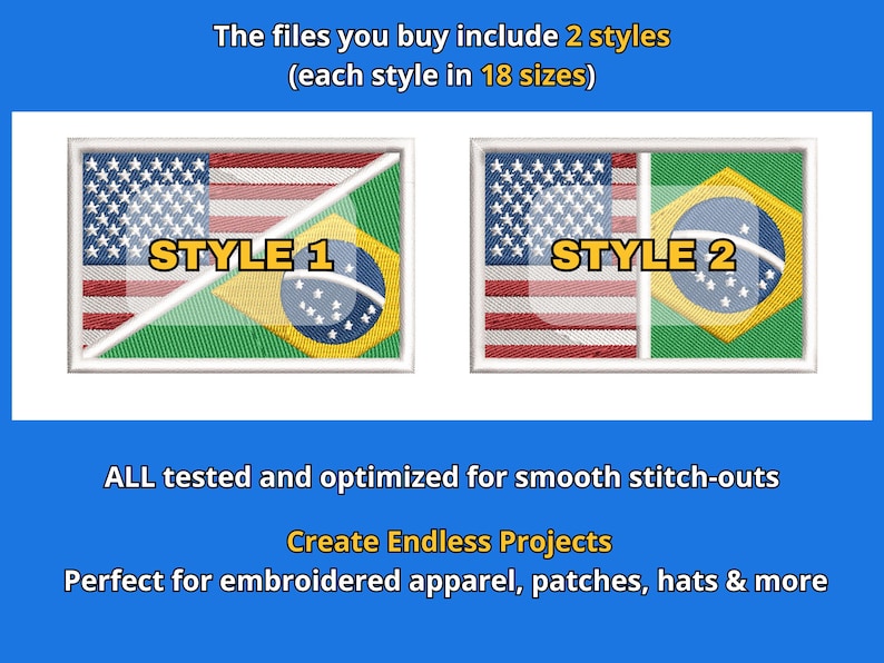 Dual USA Brazil Flag Embroidery Design, Digital Machine Embroidery File ...