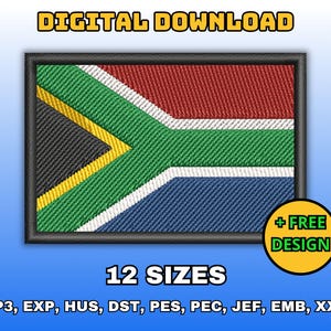 Süd Afrika Flagge Stickmuster, digitale Stickdatei, Flagge Stickmuster, sofortiger Download in mehreren Größen und Formaten
