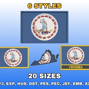 Virginia Flagge Stickerei Design, digitale Maschinenstickerei, US Flagge Stickmuster, Instant Download, mehrere Größen