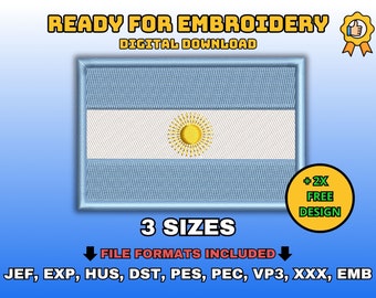 Argentinien Flagge digitalisierte Stickdatei, Argentinien Flagge Stickdatei, digitale Dateien für die Maschinenstickerei, Stickdatei, Stickerei