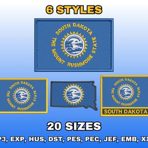 South Dakota Flag Embroidery Design, Digital Machine Embroidery Files, US State Flag Embroidery Pattern, Instant Download, Multiple Sizes