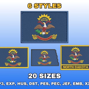 North Dakota Flag Embroidery Design, Digital Machine Embroidery Files, US State Flag Embroidery Pattern, Instant Download, Multiple Sizes