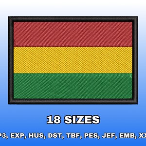 May include: Embroidered patch featuring a rectangular design with horizontal stripes in red, yellow, and green, framed by a black border. The text "18 SIZES" is displayed below the patch, along with various file format abbreviations.