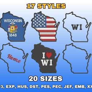 Wisconsin Border Shape Embroidery Design, Digital Machine Embroidery Files, State Outline Embroidery Pattern, Instant download