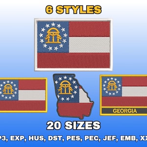 Georgia Flag Embroidery Design, Digital Machine Embroidery Files, US State Flag Embroidery Pattern, Instant Download, Multiple Sizes
