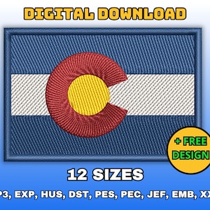 Colorado flag embroidery design, Digital machine embroidery files, USA state flag embroidery pattern, Instant download in multiple sizes