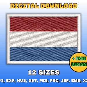 Netherlands flag embroidery design, Digital machine embroidery files, Dutch flag embroidery pattern, Instant download in multiple sizes