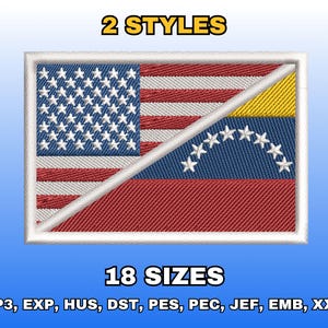 Diseño de bordado de la bandera doble de EE. UU. y Venezuela, archivo digital para máquina de bordar, mitad bandera estadounidense, mitad bandera venezolana, bandera dividida combinada