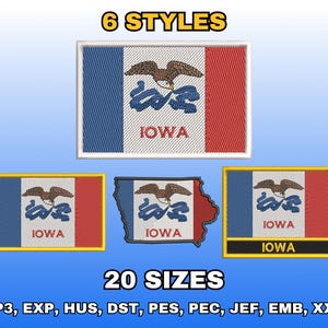 Iowa Flag Embroidery Design, Digital Machine Embroidery Files, US State Flag Embroidery Pattern, Instant Download, Multiple Sizes