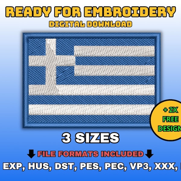 Greece flag embroidery design, Digital machine embroidery files, Greek flag embroidery pattern, Instant download, Multiple sizes and formats