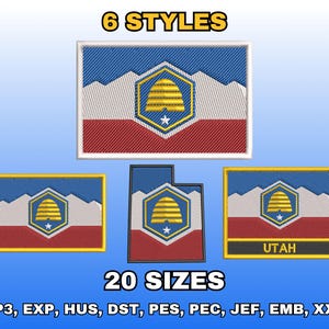 Diseño de bordado de la bandera de Utah, archivos de bordado a máquina digital, patrón de bordado de la bandera del estado de EE. UU., descarga instantánea, varios tamaños