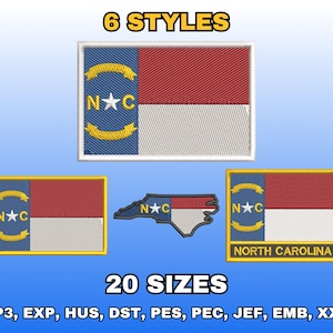 North Carolina Flag Embroidery Design, Digital Machine Embroidery Files, US State Flag Embroidery Pattern, Instant Download, Multiple Sizes