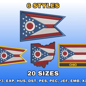 Ohio Flag Embroidery Design, Digital Machine Embroidery Files, US State Flag Embroidery Pattern, Instant Download, Multiple Sizes