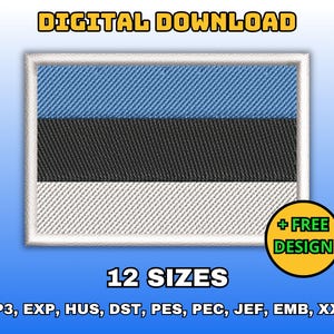 Estonia flag embroidery design, Digital machine embroidery files, Flag embroidery pattern, Instant download in multiple sizes and formats