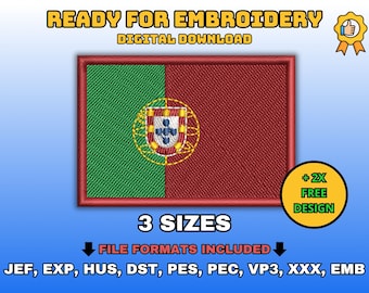Portugal flag digitized embroidery design, Flag embroidery design, flag embroidery, Digital files for machine embroidery, Embroidery files