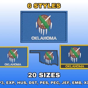 Oklahoma Flag Embroidery Design, Digital Machine Embroidery Files, US State Flag Embroidery Pattern, Instant Download, Multiple Sizes