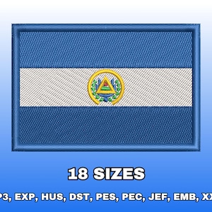 May include: Embroidered patch featuring the flag of Nicaragua. The flag design includes a blue top and bottom stripe, a white center stripe, and a central emblem. The text "18 SIZES" and embroidery file formats are displayed below the flag.