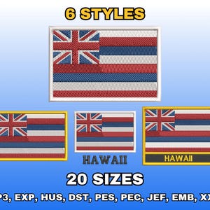Hawaii Flag Embroidery Design, Digital Machine Embroidery Files, US State Flag Embroidery Pattern, Instant Download, Multiple Sizes