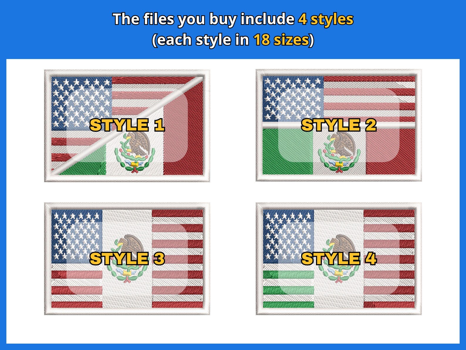 Dual USA Mexico Flag Embroidery Design, Instant Download in Multiple ...