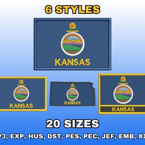 Kansas Flag Embroidery Design, Digital Machine Embroidery Files, US State Flag Embroidery Pattern, Instant Download, Multiple Sizes